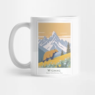 Abstract minimalist retro vintage Bear in Wyoming Grand Teton National Park Vintage Poster Mug